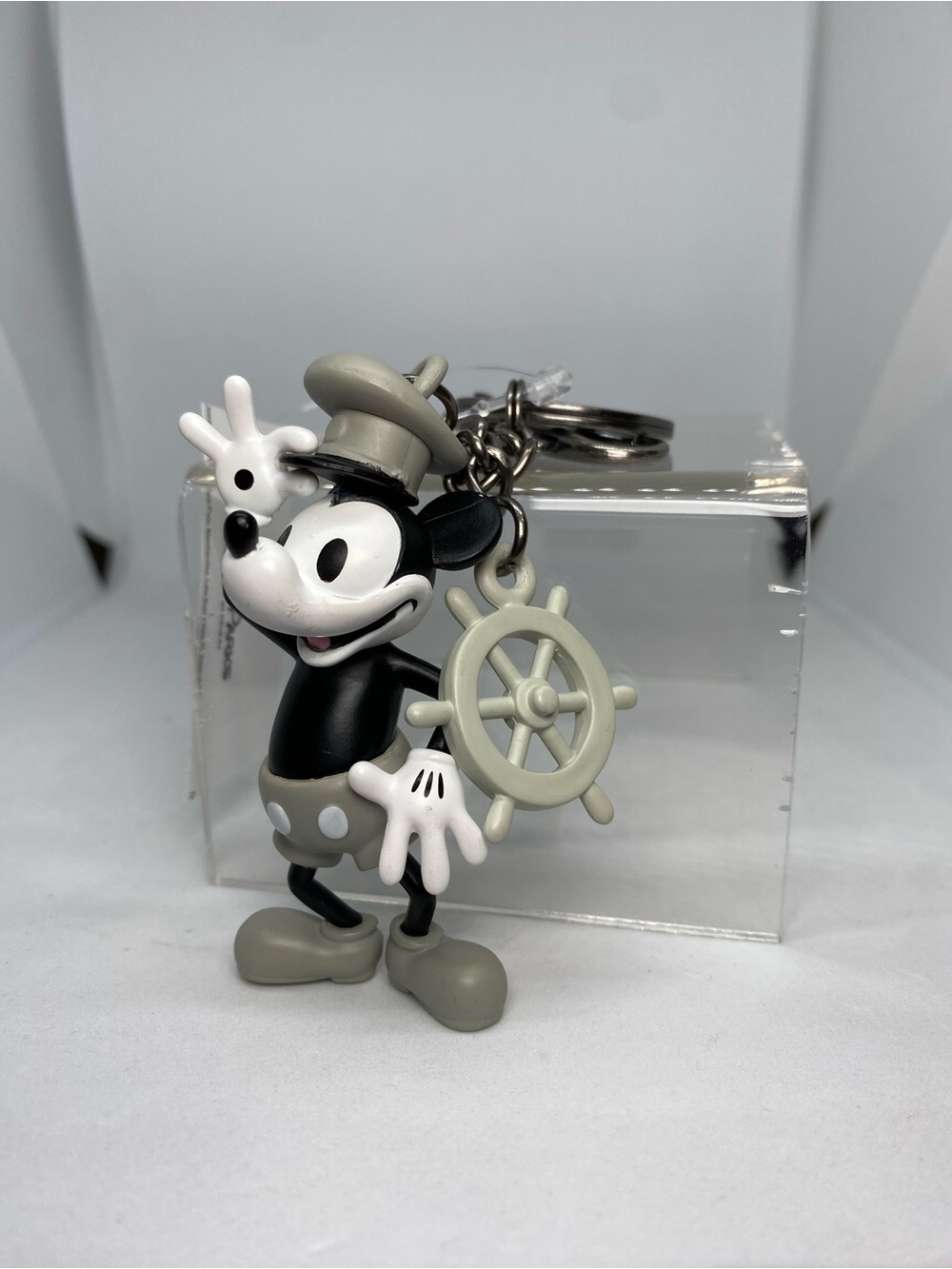 Disney Parks Steamboat Willie Keychain Bag Charm Black White Grey NEW